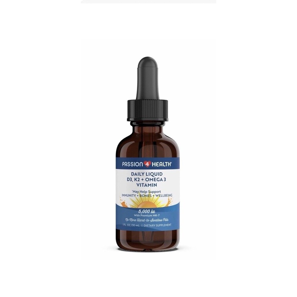 Passion 4 Health Organic Liquid Vitamin D3 5000IU + K2 Mk-7 + Omega 3 - New